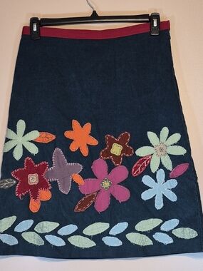 BODEN Embroidered Floral Green Corduroy Skirt - with Multicolor Flowers